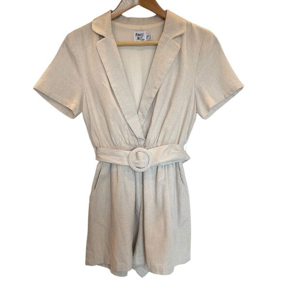 Princess Polly Cotton Blend Turin Romper Beige Short Sleeve - Women's 4 - Picture 5 of 12
